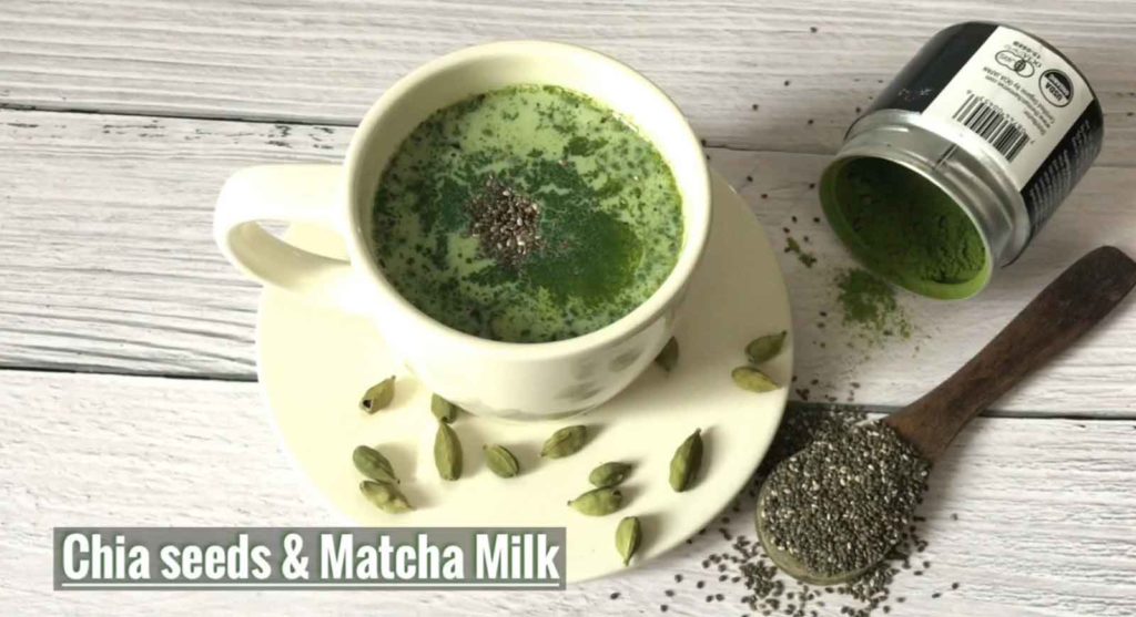 Chia seeds and Matcha Milk